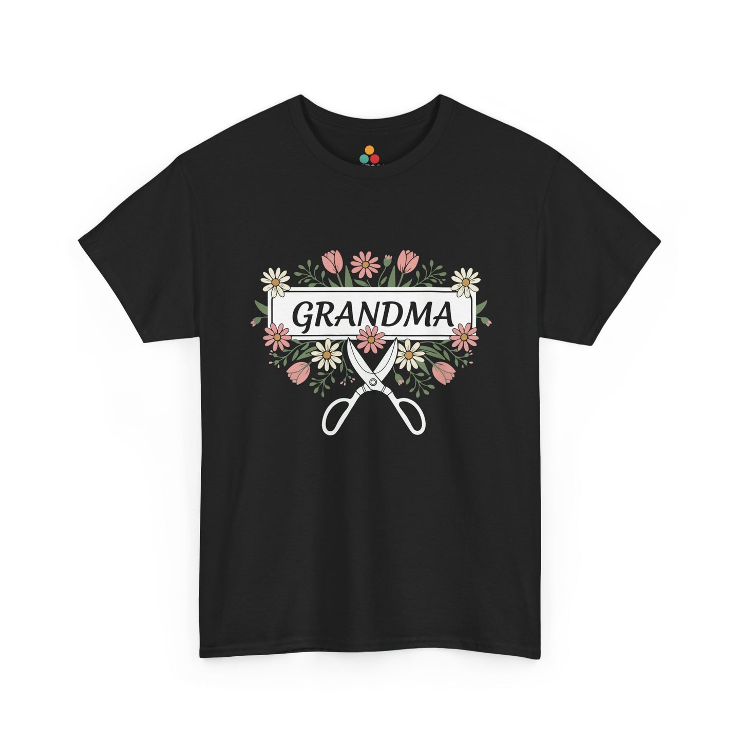 Grandma Sewing Squad Black T‑Shirt – Cute Floral Crafter Grandma Gift | TEEZOCA 