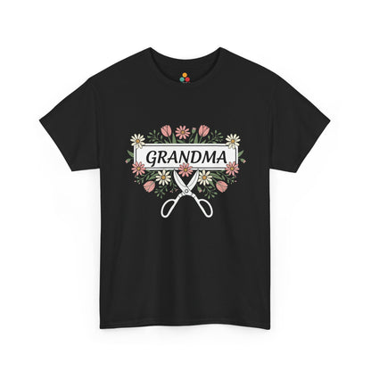 Grandma Sewing Squad Black T‑Shirt – Cute Floral Crafter Grandma Gift | TEEZOCA 