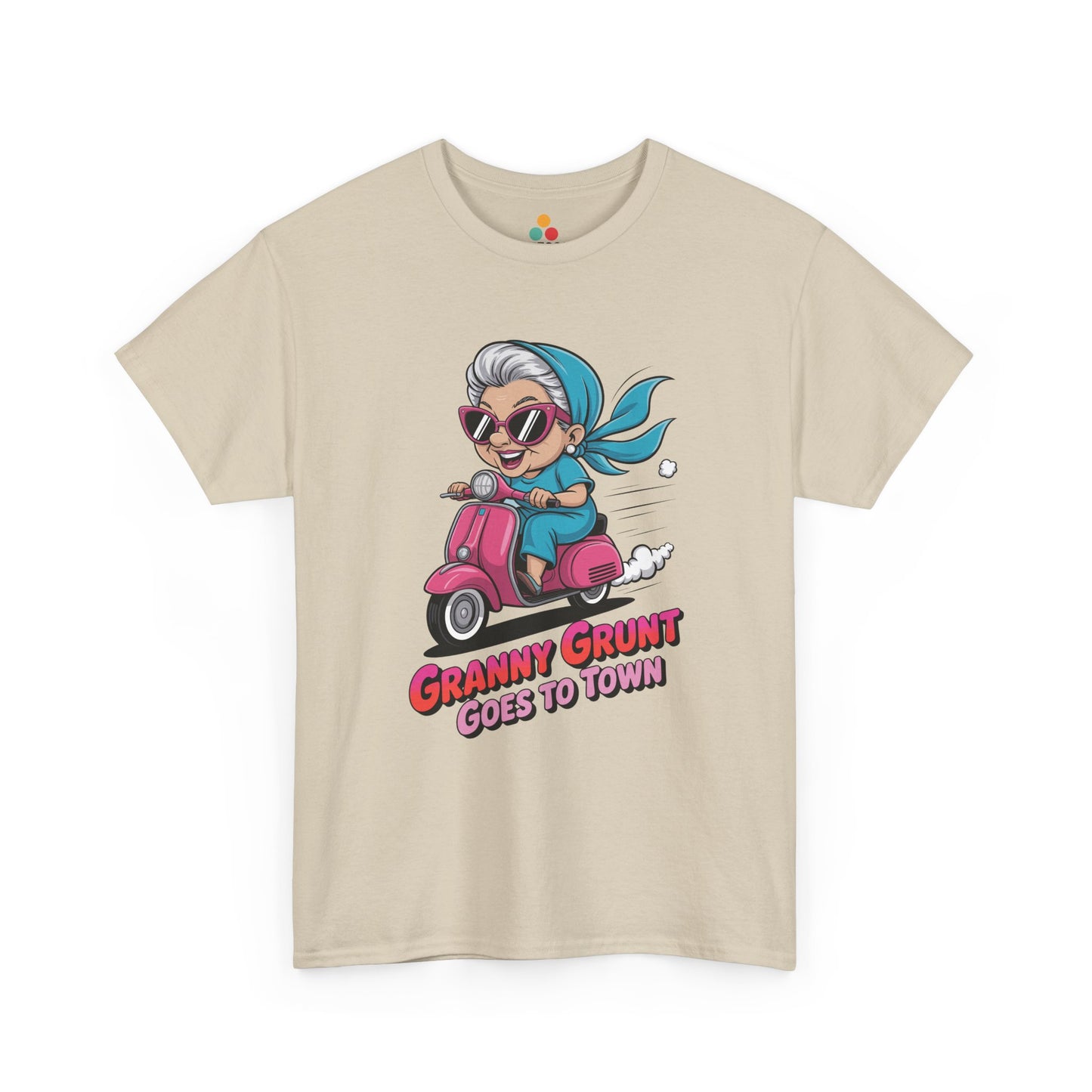 Granny Grunt Goes To Town Sand T‑Shirt – Funny Grandma Scooter Shirt | TEEZOCA 