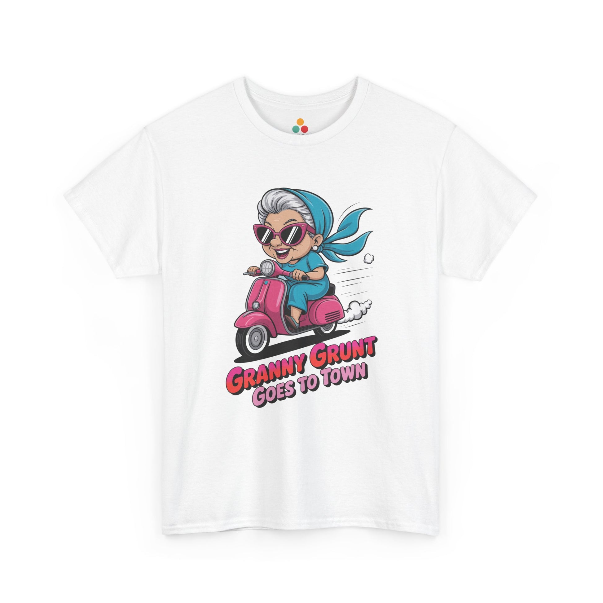 Granny Grunt Goes To Town White T‑Shirt – Funny Grandma Scooter Shirt | TEEZOCA 
