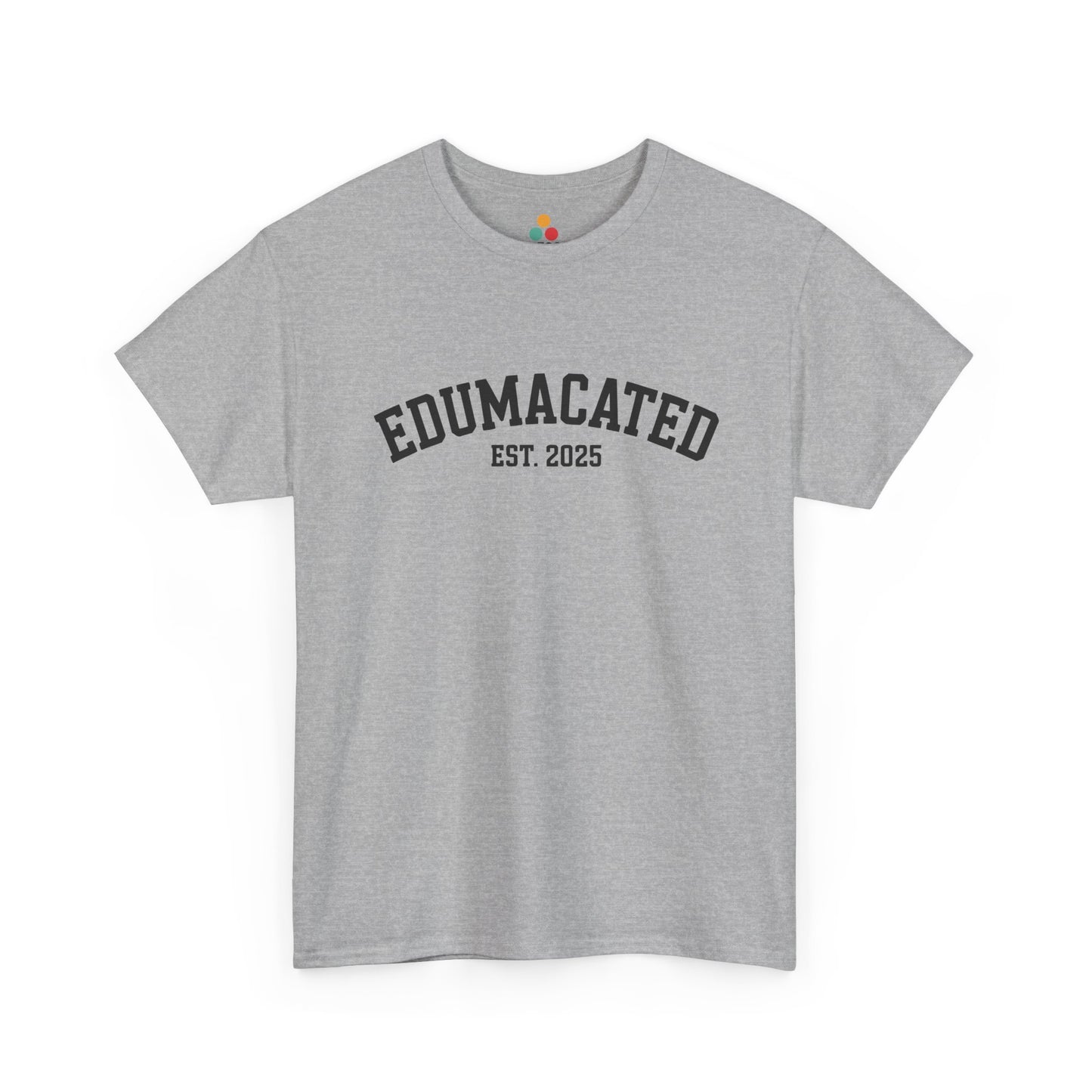 Gray TEEZOCA “EDUMACATED EST. 2025” classic collegiate graphic t‑shirt.