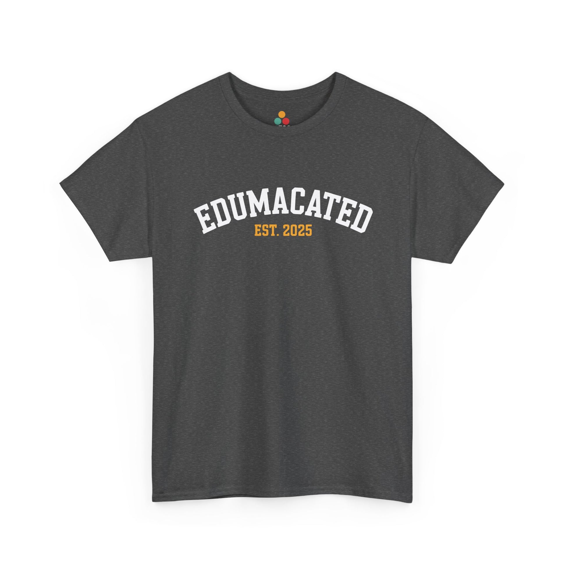 Gray TEEZOCA Edumacated Est. 2025 graduation graphic t‑shirt.