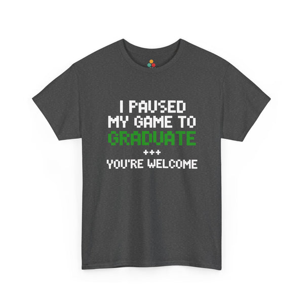 Gray TEEZOCA I Paused My Game To Graduate pixel font grad t-shirt