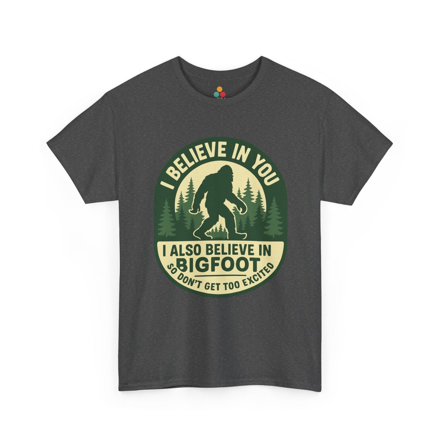 Gray t-shirt with Bigfoot graphic and text on a white background