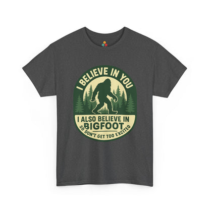 Gray t-shirt with Bigfoot graphic and text on a white background