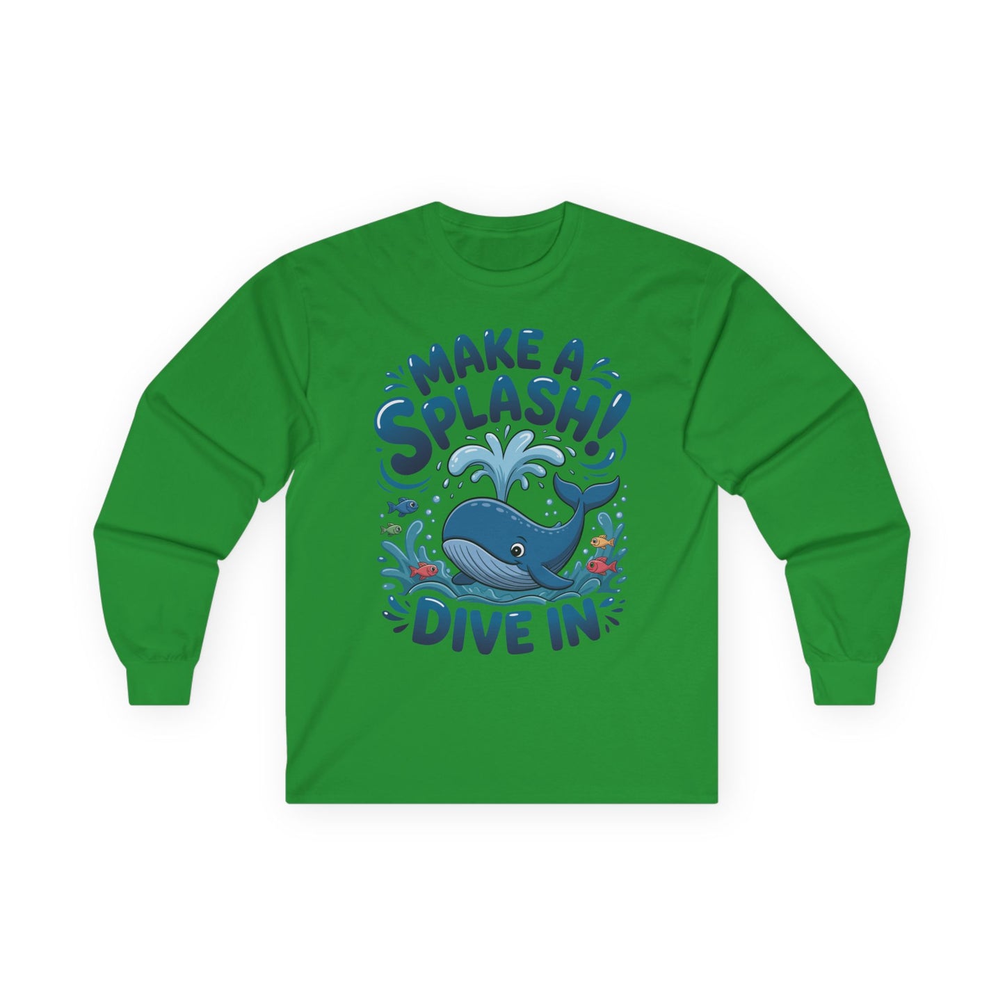 Green Kids Long Sleeve Tee – Cute Ocean Animal Shirt TEEZOCA sleeve tee with cute blue whale and water splash design.​