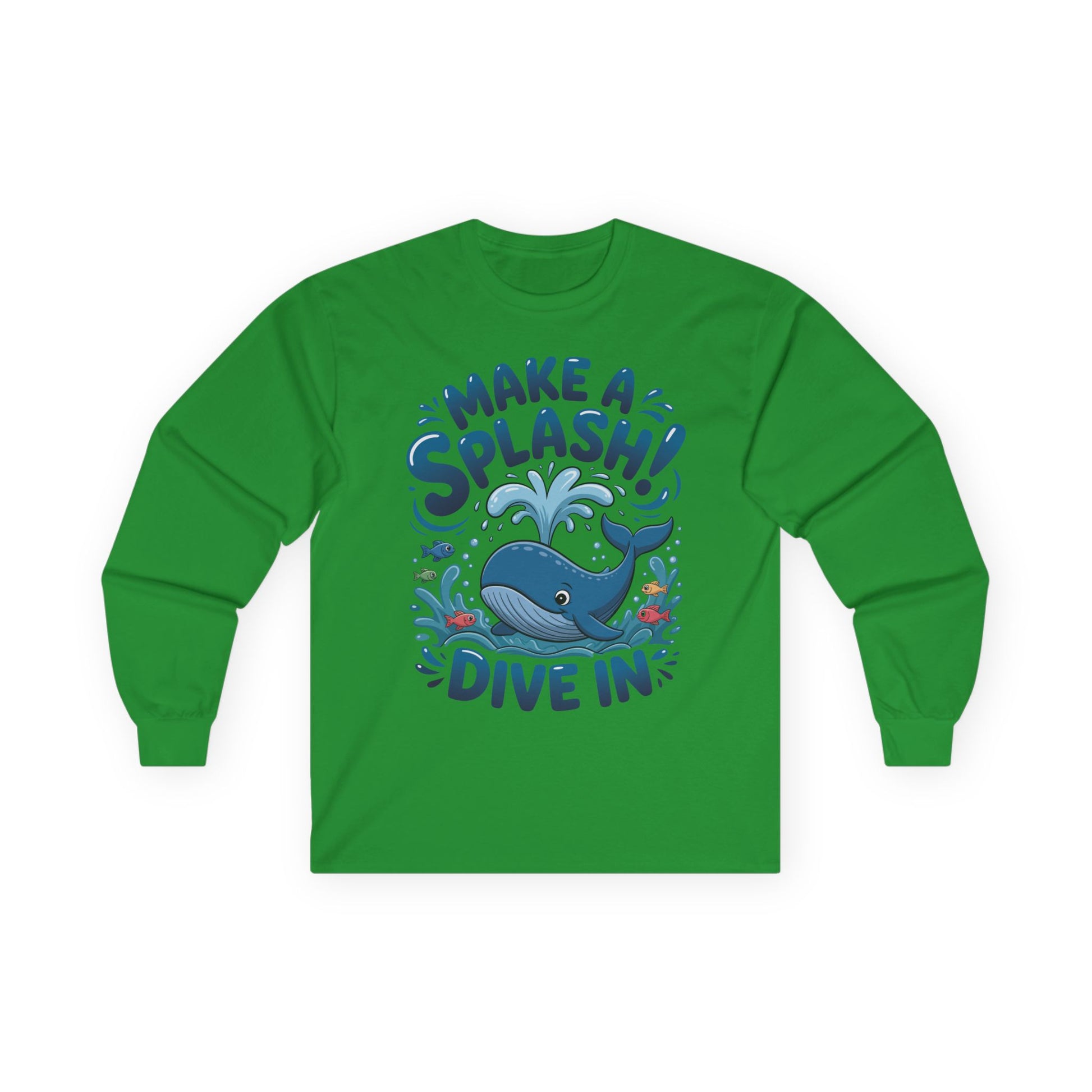 Green Kids Long Sleeve Tee – Cute Ocean Animal Shirt TEEZOCA sleeve tee with cute blue whale and water splash design.​