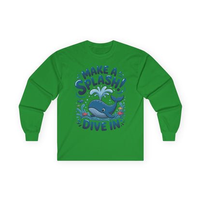 Green Kids Long Sleeve Tee – Cute Ocean Animal Shirt TEEZOCA sleeve tee with cute blue whale and water splash design.​