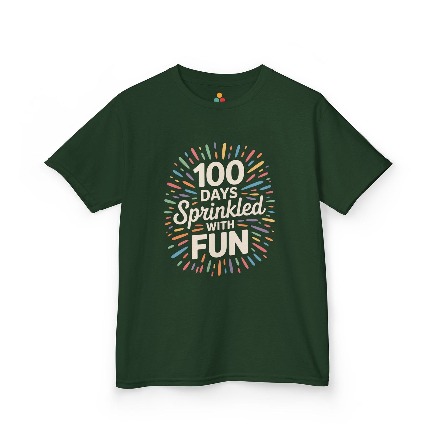 Green TEEZOCA 100 Days Sprinkled With Fun Kids T‑Shirt – Colorful School Milestone Tee