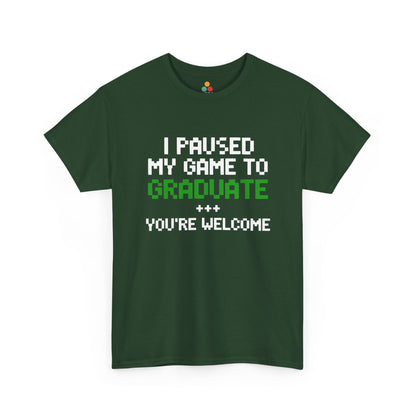 Green TEEZOCA gamer graduation text t‑shirt shown flat.