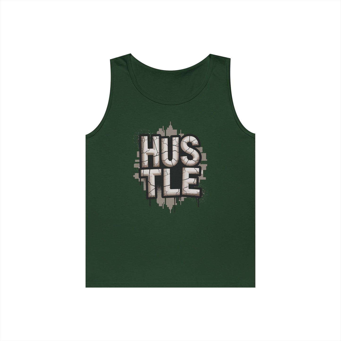 HUSTLE Cracked Street Typography Skyline Unisex Tank Top for Grind Mode | TEEZOCA 