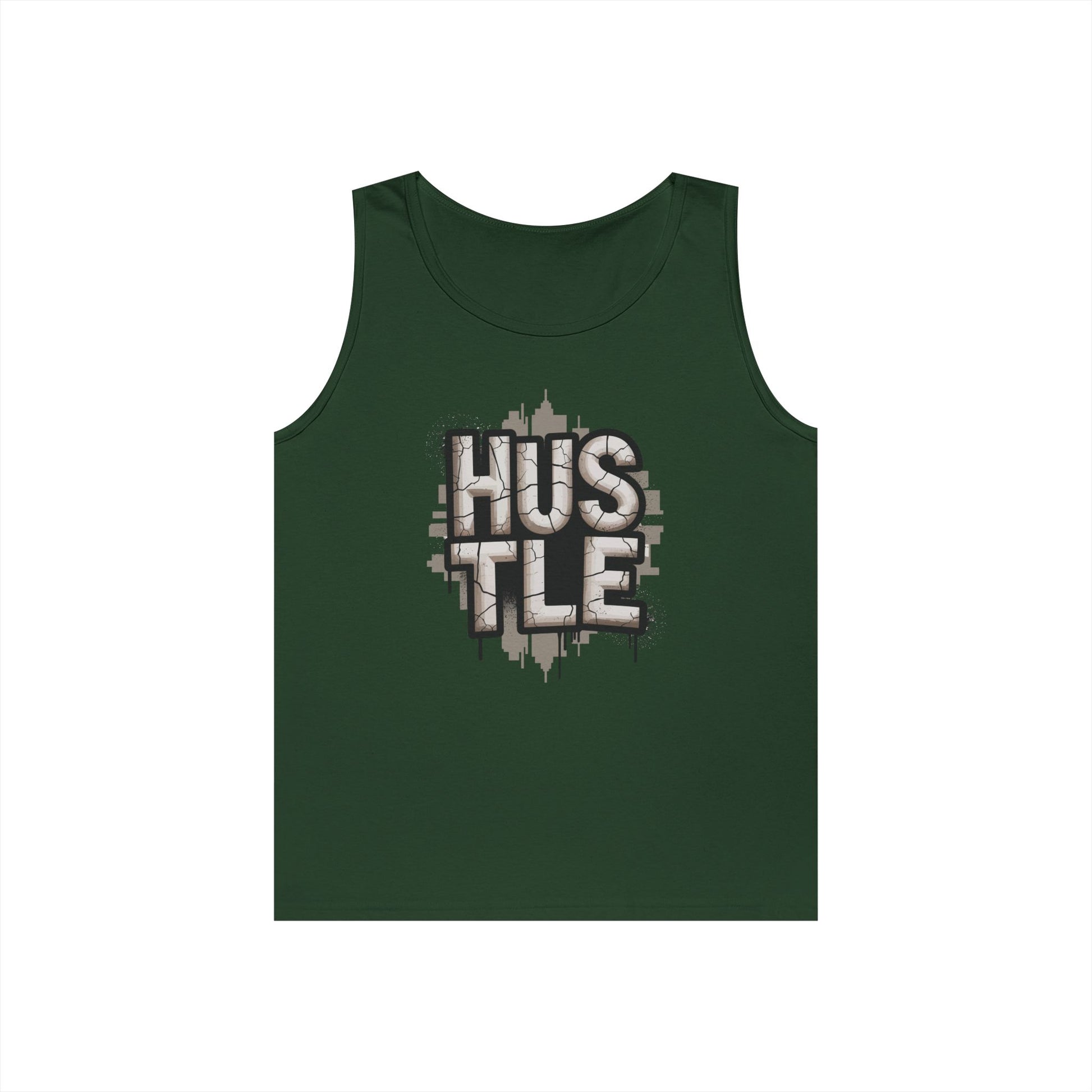 HUSTLE Cracked Street Typography Skyline Unisex Tank Top for Grind Mode | TEEZOCA 