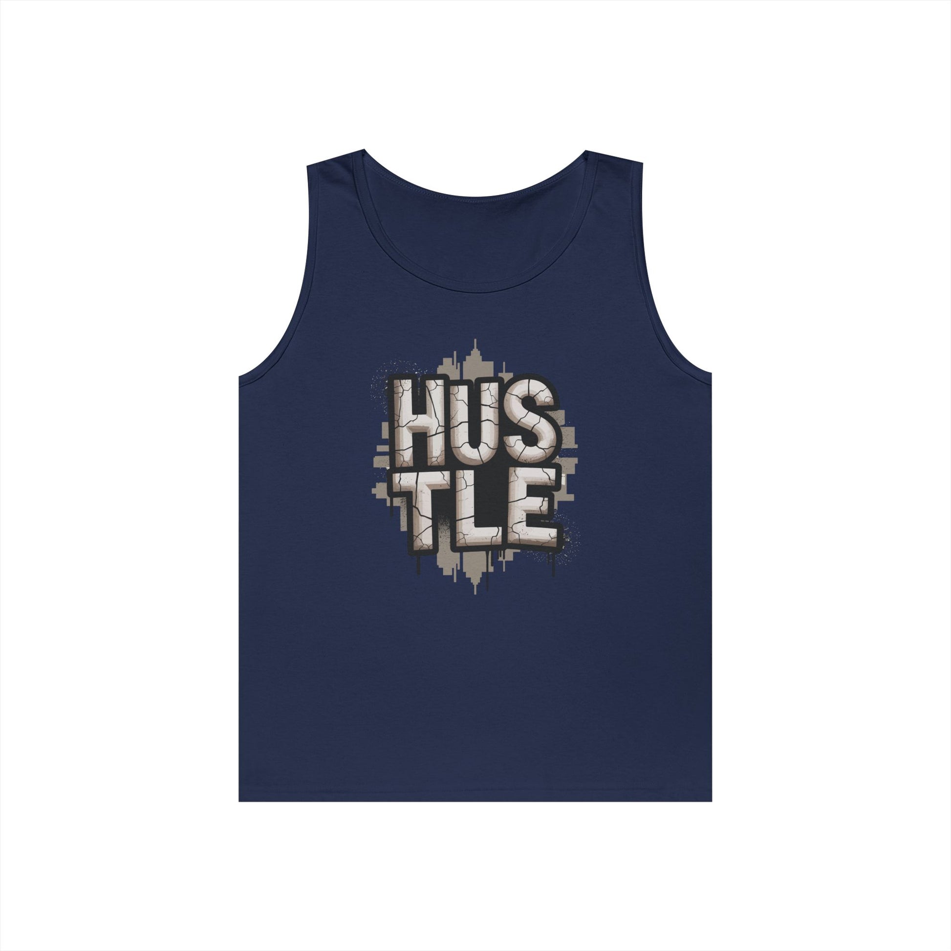 HUSTLE Cracked Street Typography Skyline Unisex Tank Top for Grind Mode | TEEZOCA 