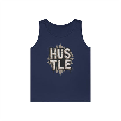 HUSTLE Cracked Street Typography Skyline Unisex Tank Top for Grind Mode | TEEZOCA 