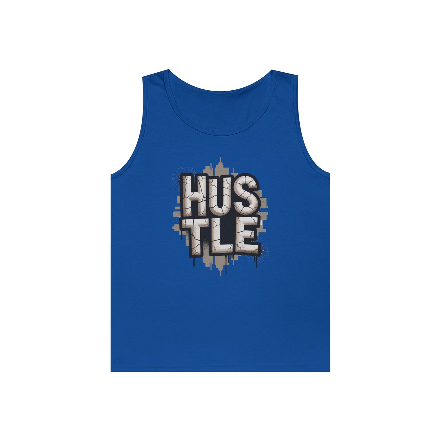 HUSTLE Cracked Street Typography Skyline Unisex Tank Top for Grind Mode | TEEZOCA 