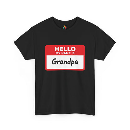 Hello My Name Is Grandpa Black T-Shirt – Funny Name Tag Grandpa Gift | TEEZOCA 