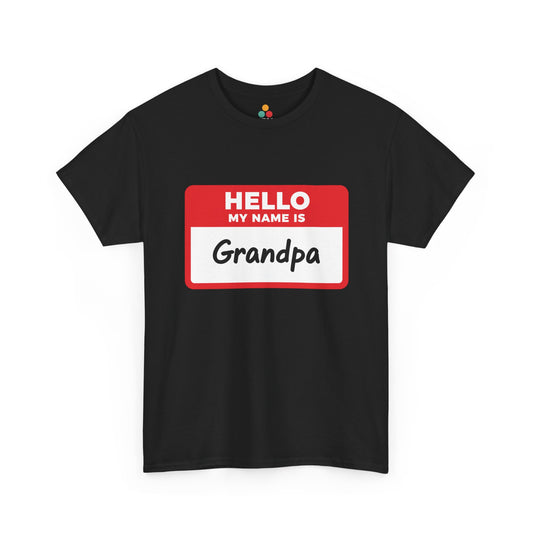 Hello My Name Is Grandpa Black T-Shirt – Funny Name Tag Grandpa Gift | TEEZOCA 