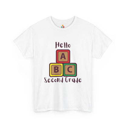 Hello Second Grade ABC Blocks White T-Shirt – Back to School Teacher Gift TEEZOCA