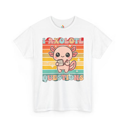 I Axolotl Questions Retro Cute Kawaii Axolotl Unisex T-shirt | TEEZOCA pastel axolotl pun Unisex T-shirt with sunset stripes