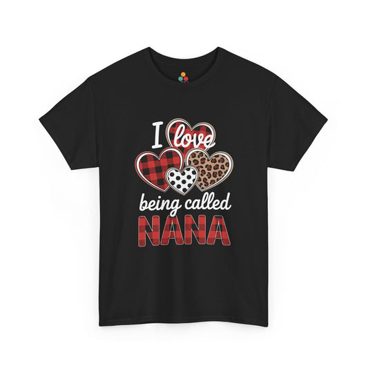 I Love Being Called Nana Black T-Shirt – Buffalo Plaid Leopard Heart Gift | TEEZOCA 