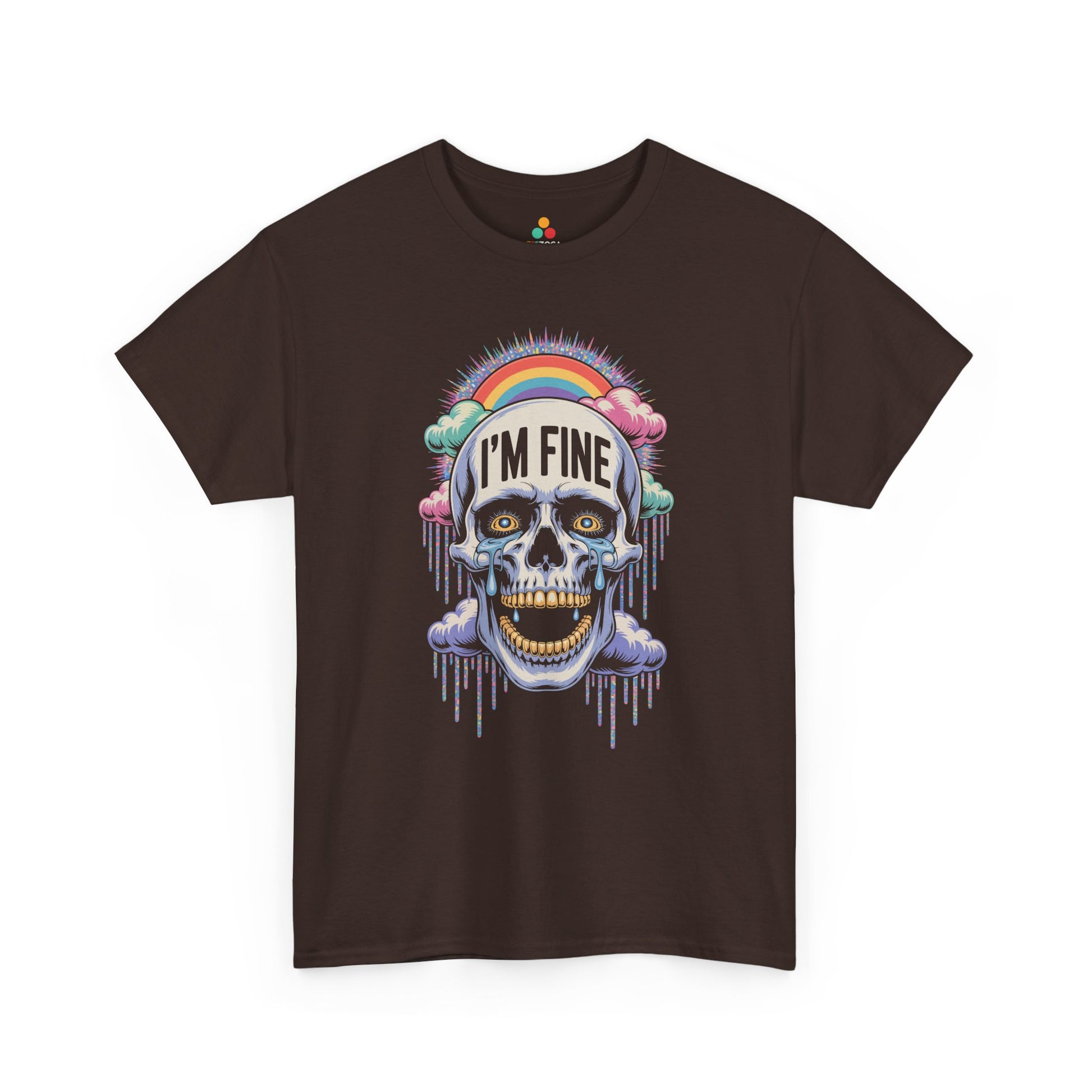 I'm Fine Skull Rainbow Graphic Unisex T-shirt with Dark Humor Vibes | TEEZOCA 