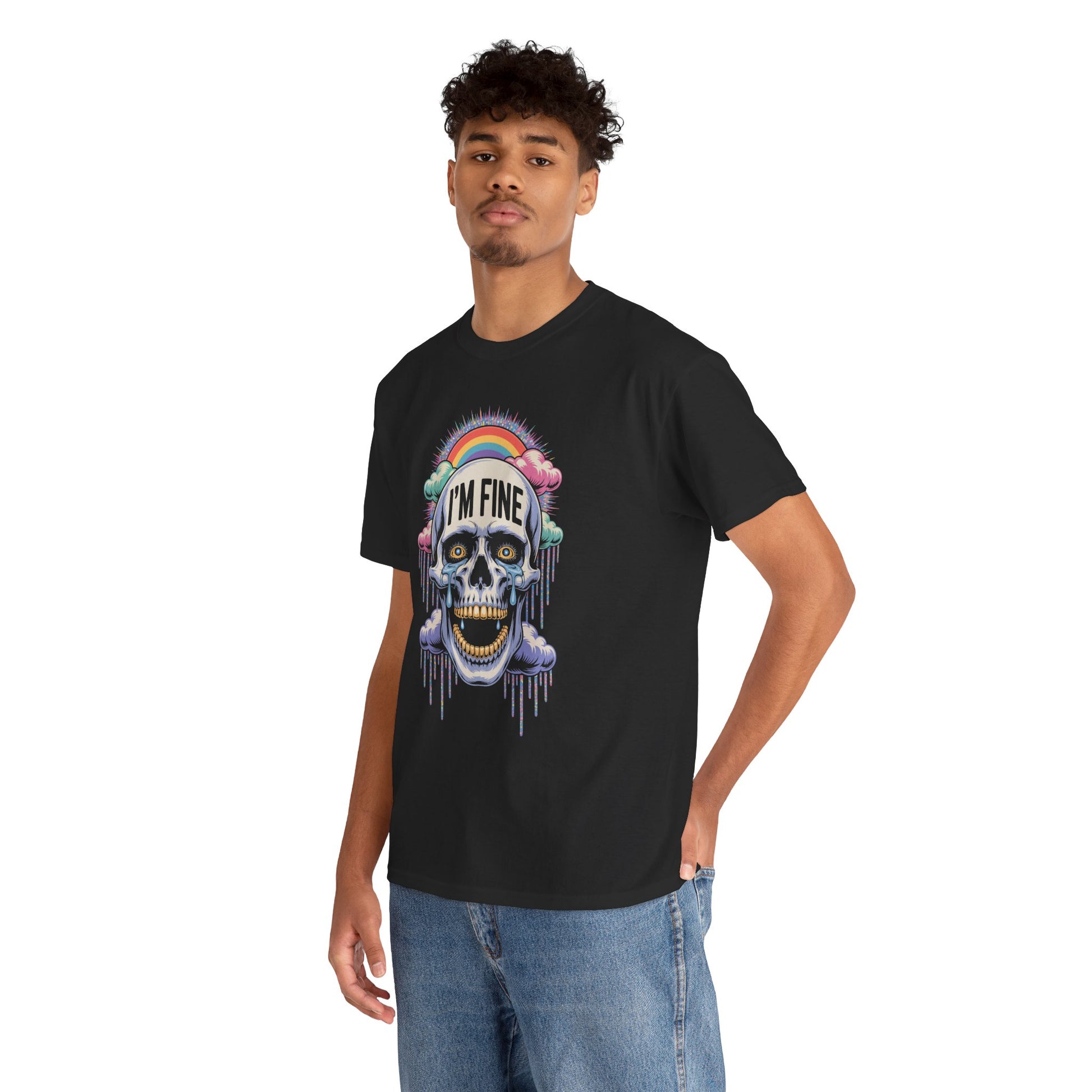 I'm Fine Skull Rainbow Graphic Unisex T-shirt with Dark Humor Vibes | TEEZOCA 