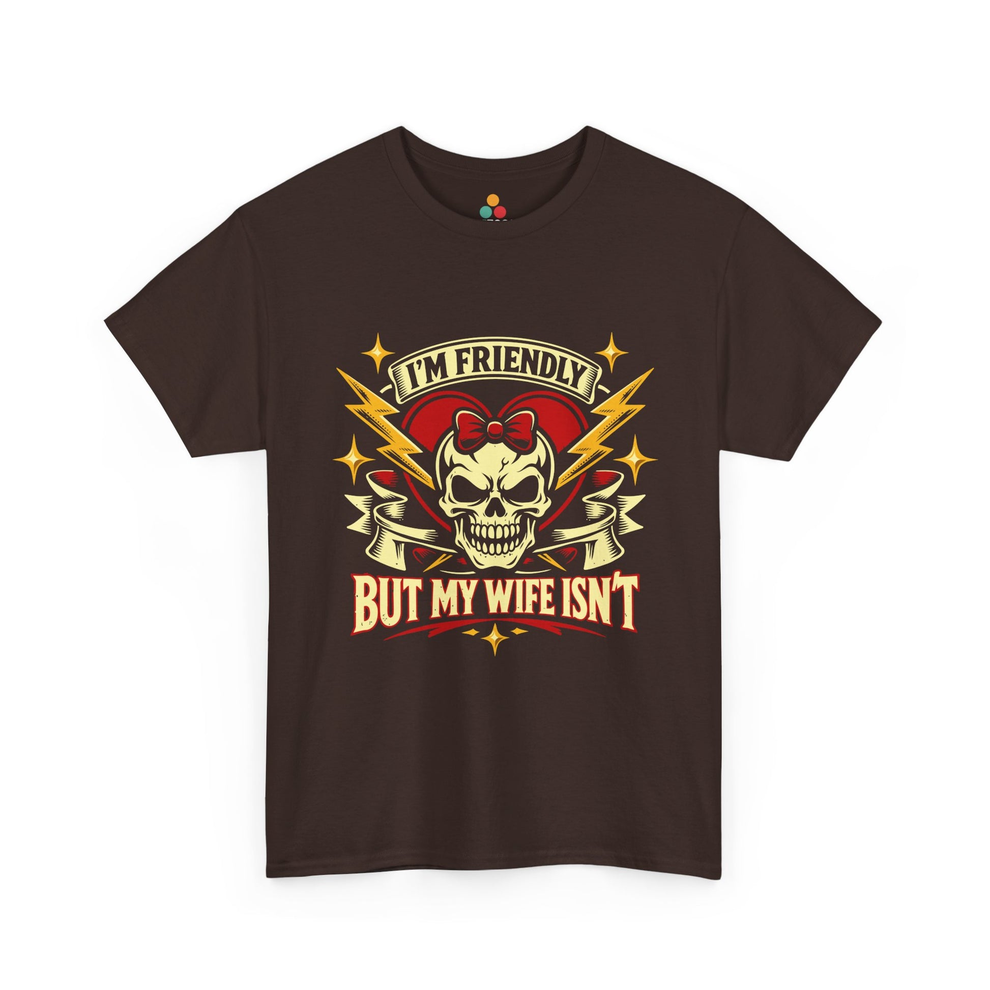 I'm Friendly But My Wife Isn't T-Shirt – Heart Skull Graphic Tee | TEEZOCA 