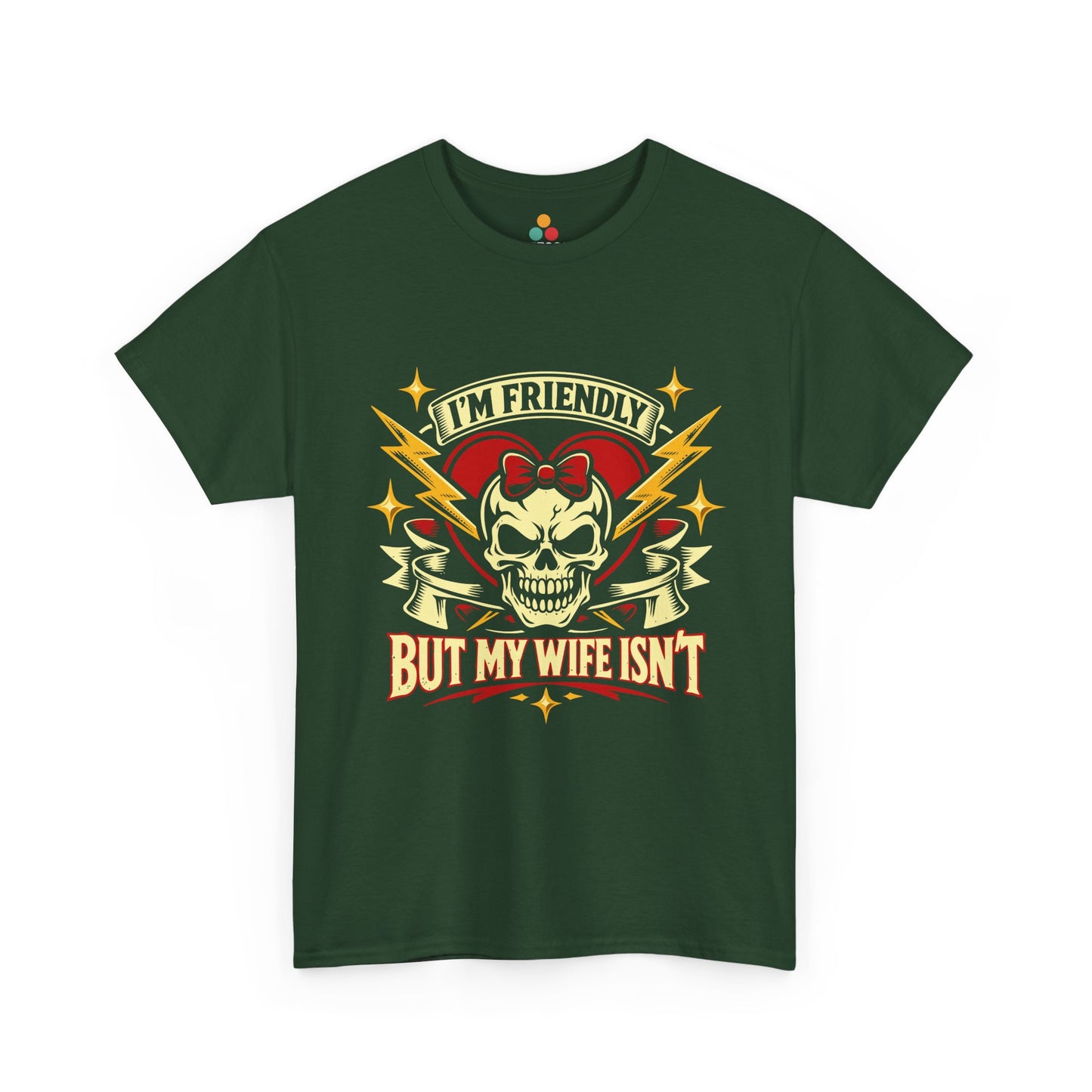 I'm Friendly But My Wife Isn't T-Shirt – Heart Skull Graphic Tee | TEEZOCA 