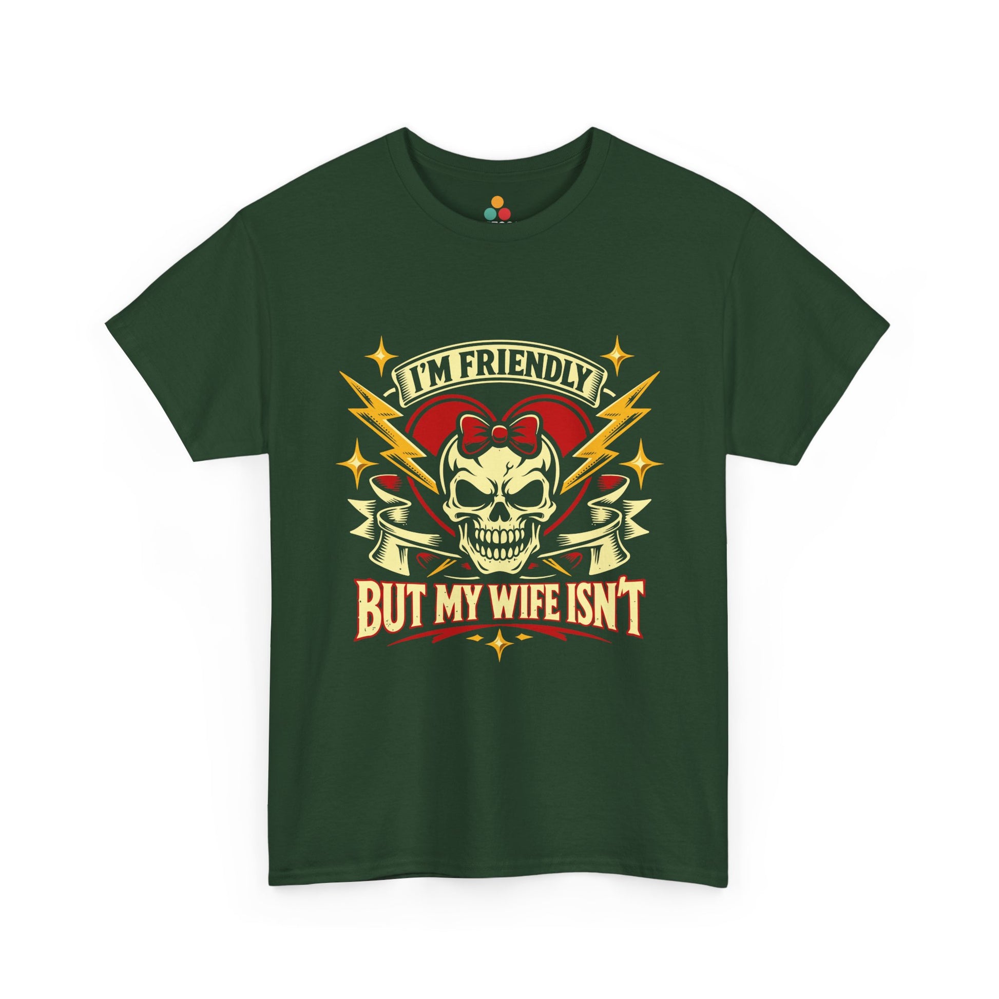 I'm Friendly But My Wife Isn't T-Shirt – Heart Skull Graphic Tee | TEEZOCA 