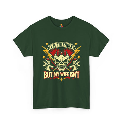 I'm Friendly But My Wife Isn't T-Shirt – Heart Skull Graphic Tee | TEEZOCA 