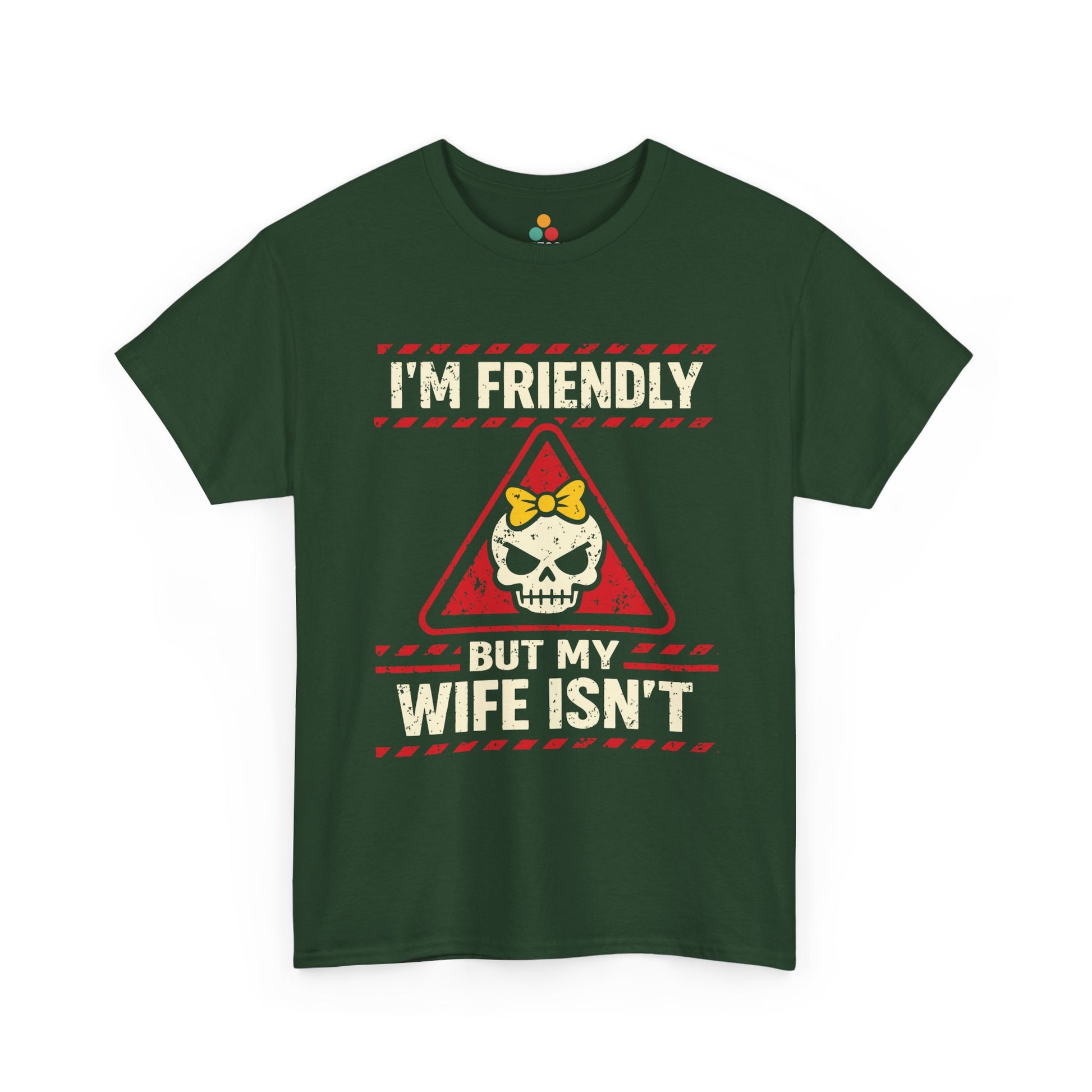 I'm Friendly But My Wife Isn't T-Shirt – Red Warning Skull Tee | TEEZOCA 