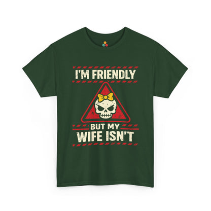 I'm Friendly But My Wife Isn't T-Shirt – Red Warning Skull Tee | TEEZOCA 