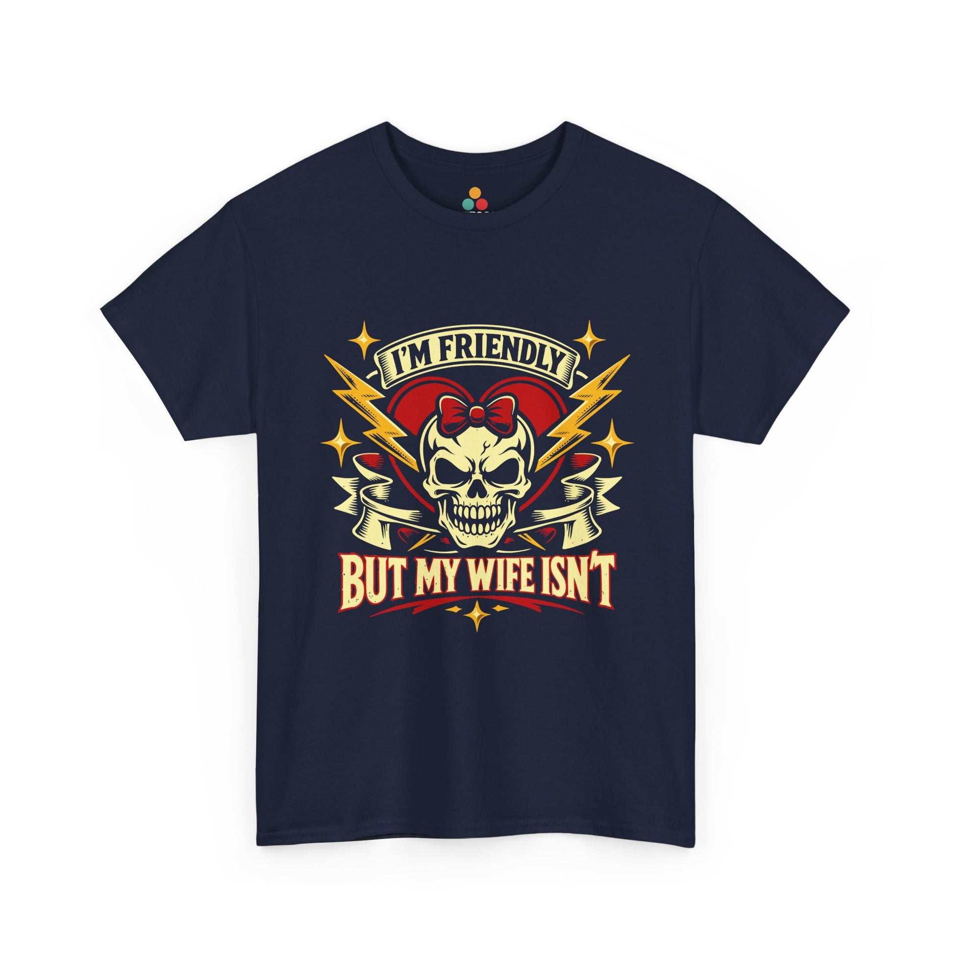 I'm Friendly But My Wife Isn't T-Shirt – Heart Skull Graphic Tee | TEEZOCA 