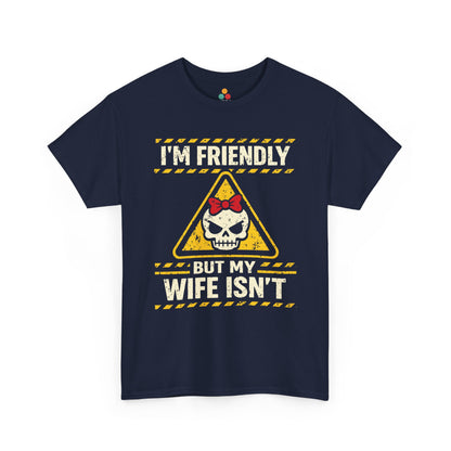 I'm Friendly But My Wife Isn't T-Shirt – Yellow Hazard Skull Tee | TEEZOCA 