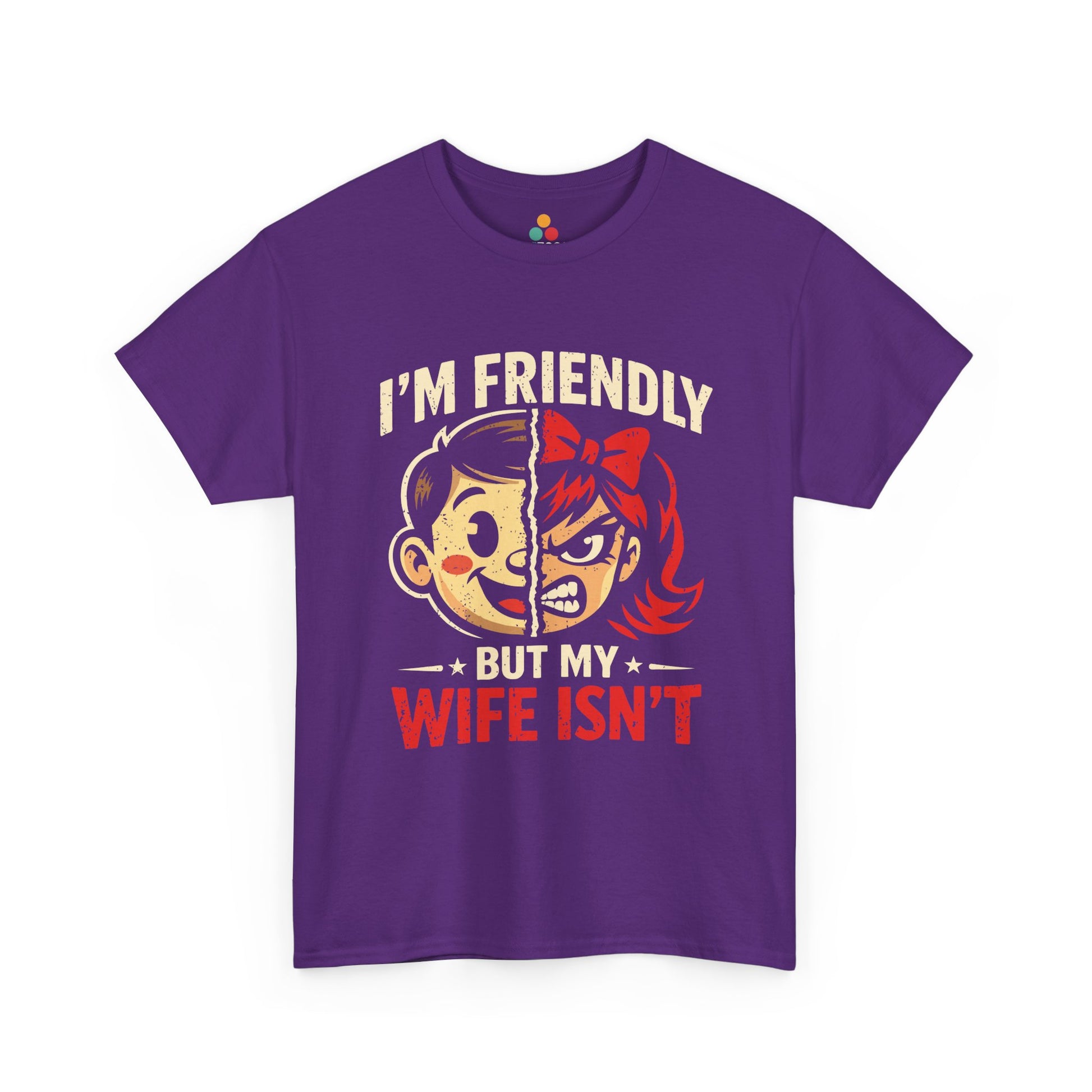 I'm Friendly But My Wife Isn't T-Shirt – Cartoon Couple Graphic Tee | TEEZOCA 