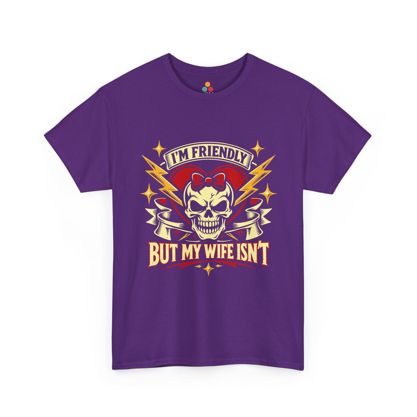 I'm Friendly But My Wife Isn't T-Shirt – Heart Skull Graphic Tee | TEEZOCA 