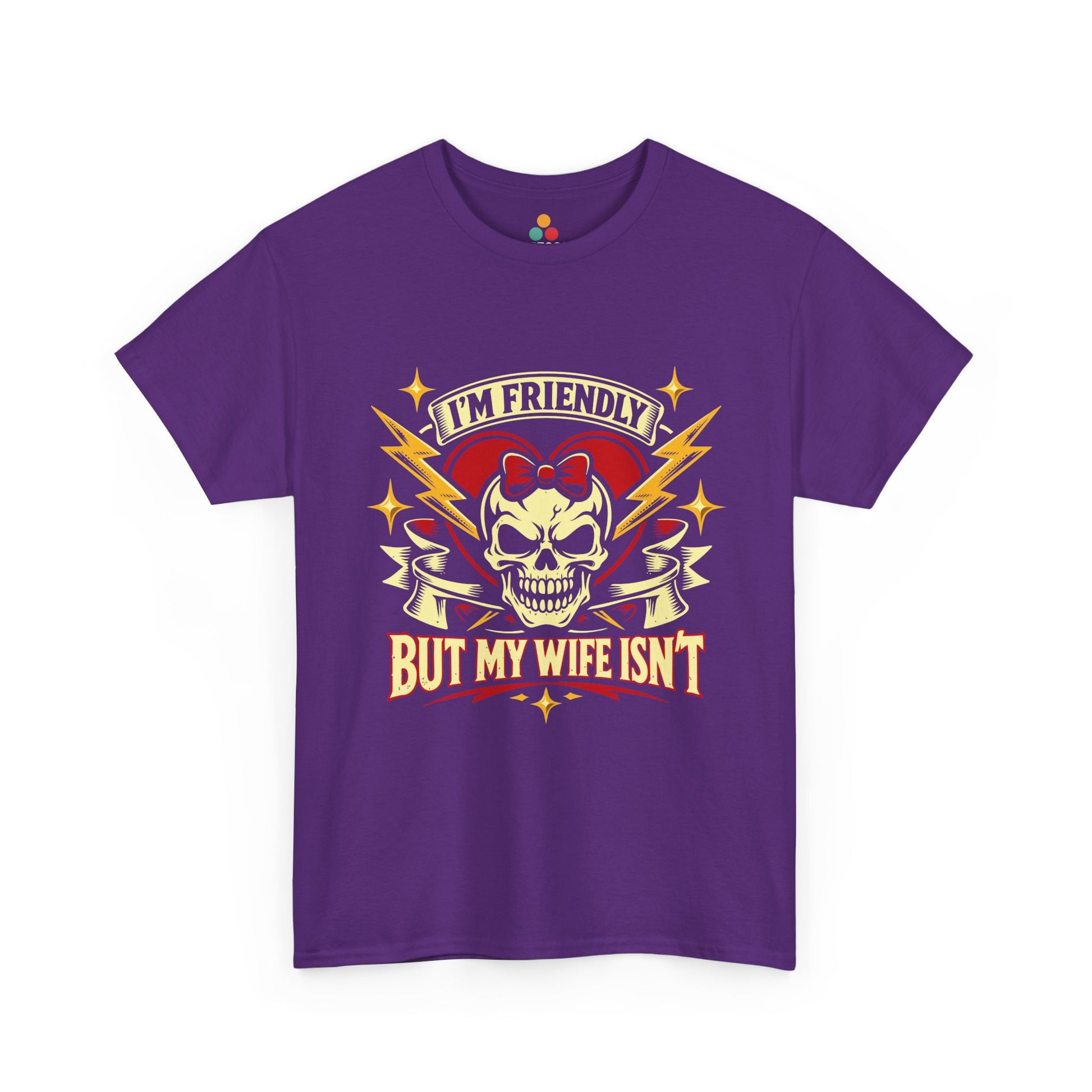I'm Friendly But My Wife Isn't T-Shirt – Heart Skull Graphic Tee | TEEZOCA 