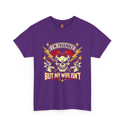 I'm Friendly But My Wife Isn't T-Shirt – Heart Skull Graphic Tee | TEEZOCA 