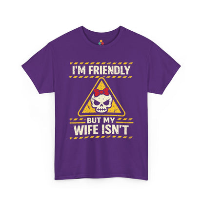 I'm Friendly But My Wife Isn't T-Shirt – Yellow Hazard Skull Tee | TEEZOCA 