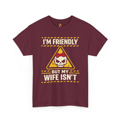 I'm Friendly But My Wife Isn't T-Shirt – Yellow Hazard Skull Tee | TEEZOCA 