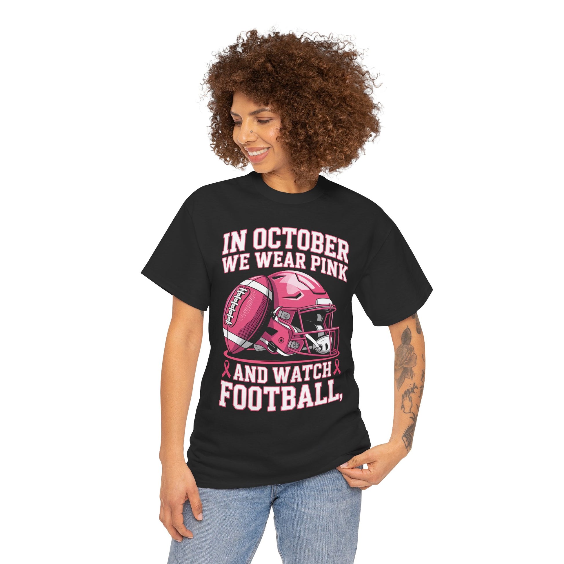 In October We Wear Pink Football Breast Cancer Awareness Unisex T-shirt | TEEZOCA 