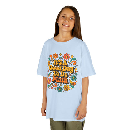 It’s A Good Day To Do Math Retro Floral Kids T-shirt | TEEZOCA positive classroom math slogan shirt