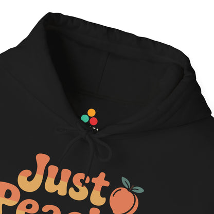 Just Peachy Retro Unisex Heavy Blend Hoodie | TEEZOCA peach fruit retro text Unisex Heavy Blend Hoodie
