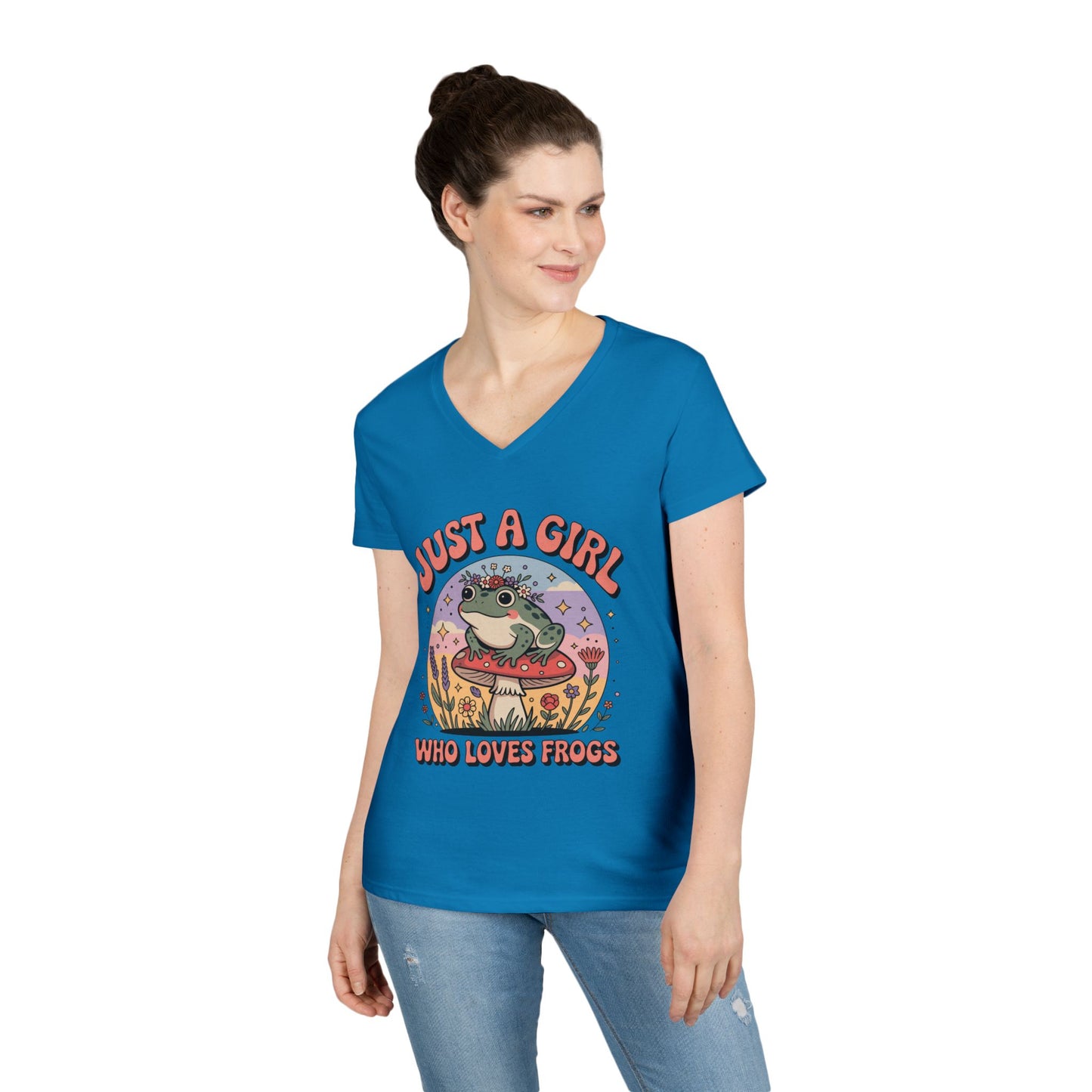Just a Girl Who Loves Frogs Cute Nature Art V-Neck T-Shirt | TEEZOCA 
