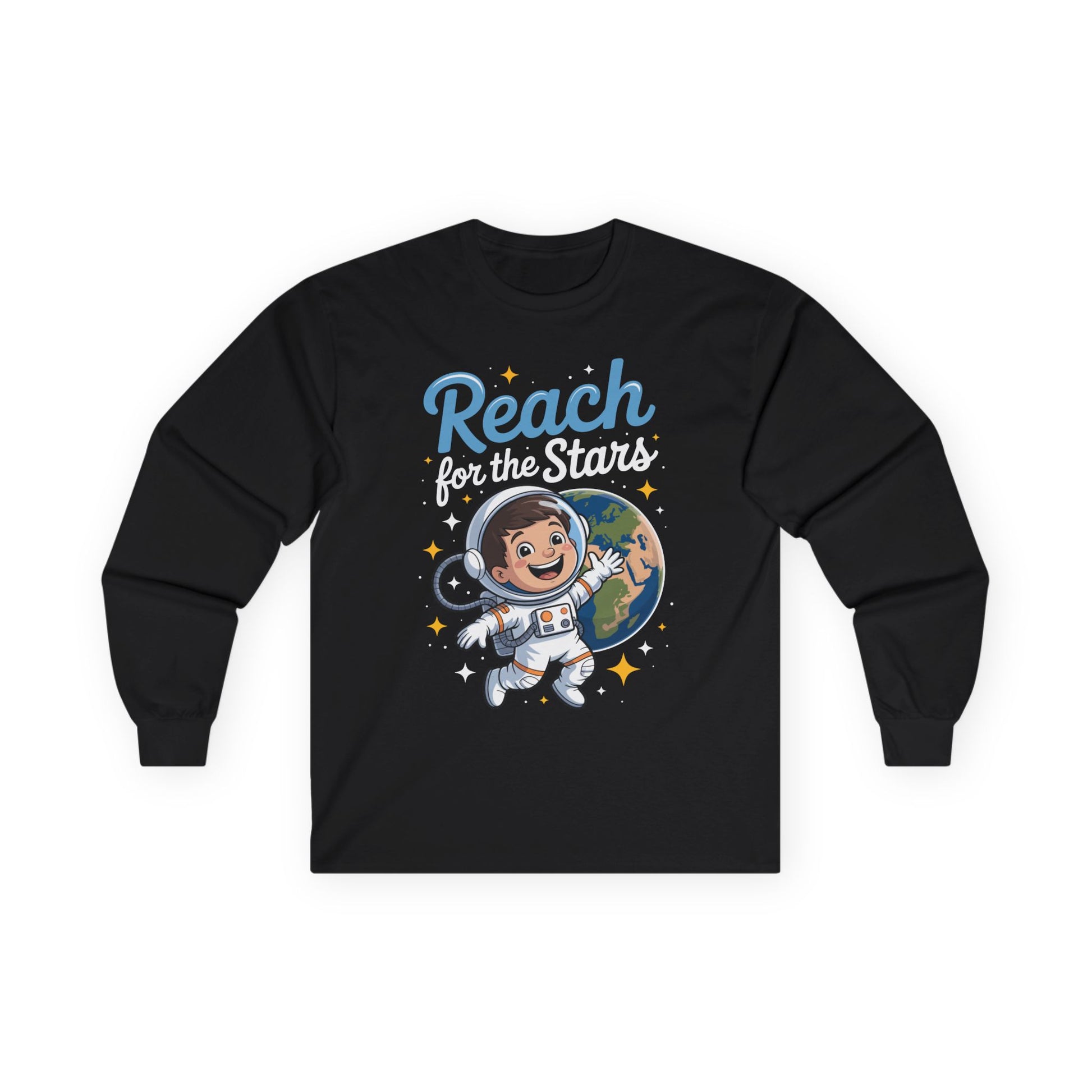 Reach for the Stars Kids Long Sleeve Tee – Cute Astronaut Space Shirt | TEEZOCA 