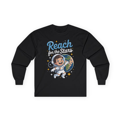 Reach for the Stars Kids Long Sleeve Tee – Cute Astronaut Space Shirt | TEEZOCA 