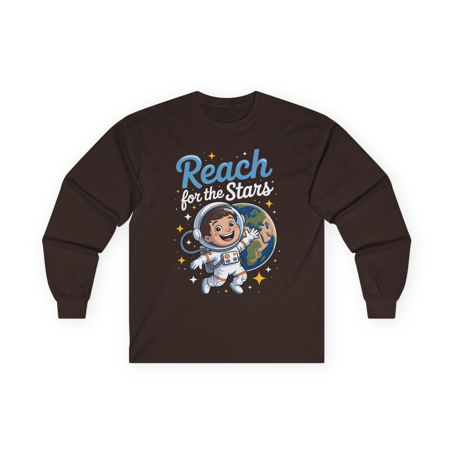 Reach for the Stars Kids Long Sleeve Tee – Cute Astronaut Space Shirt | TEEZOCA 