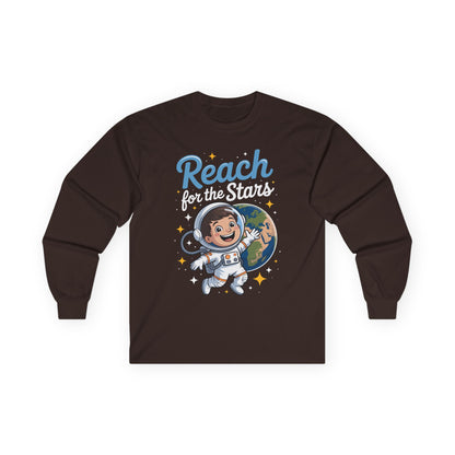 Reach for the Stars Kids Long Sleeve Tee – Cute Astronaut Space Shirt | TEEZOCA 