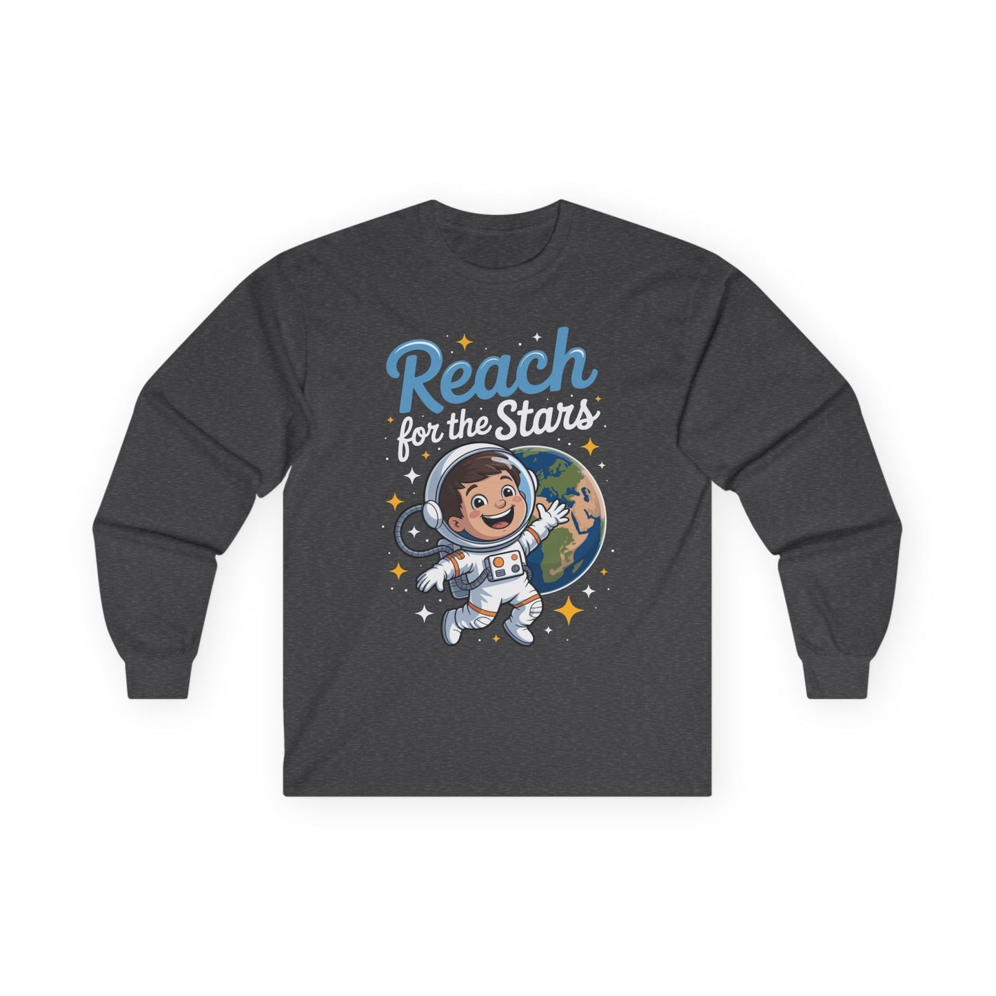 Reach for the Stars Kids Long Sleeve Tee – Cute Astronaut Space Shirt | TEEZOCA 