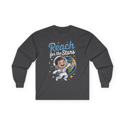 Reach for the Stars Kids Long Sleeve Tee – Cute Astronaut Space Shirt | TEEZOCA 